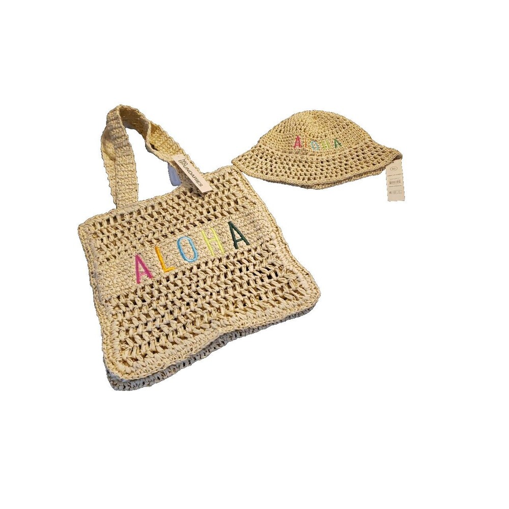 2PC.SET NO BOUNDARIES "ALOHA" LARGE STRAW TOTE & SUN HAT**NEW WITH TAGS**